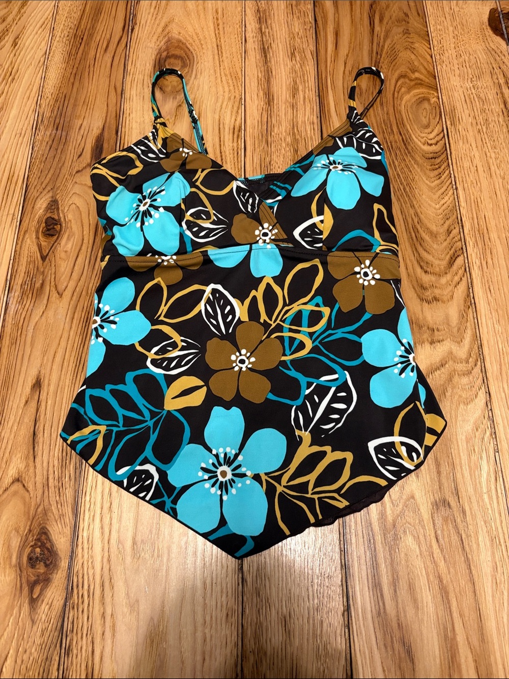 Caribbean Joe Teal, Olive and Black Floral One-Piece Swimsuit